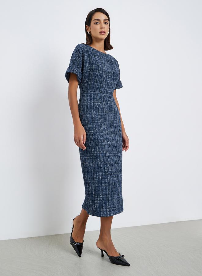 Styli Women Belted Tweed Sheath Midi Dress - Image 3
