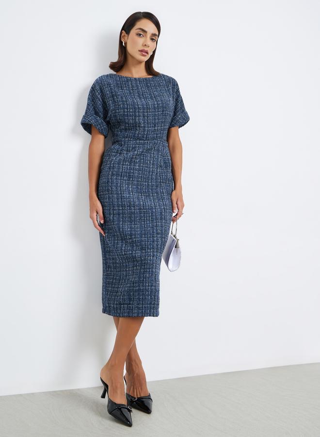 Styli Women Belted Tweed Sheath Midi Dress - Image 1