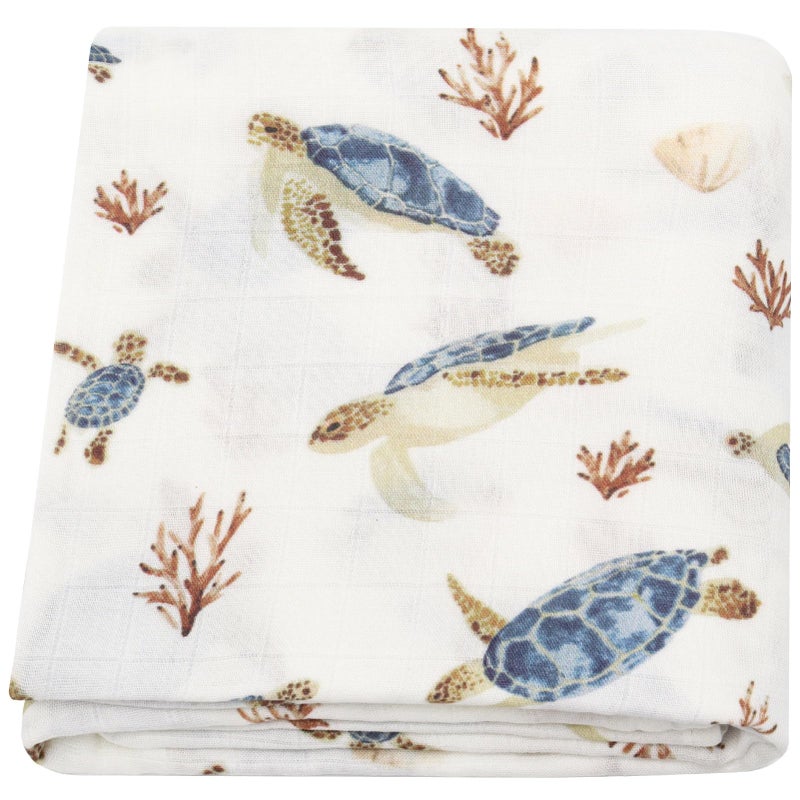 LifeTree Baby Swaddle Blanket, 70% Viscose from Bamboo and 30% Cotton Muslin Swaddles Blankets Boys Girls, Sea Turtle Swaddling Blanket Neutral for Newborn, Super Soft Large 47" x 47" - Image 1