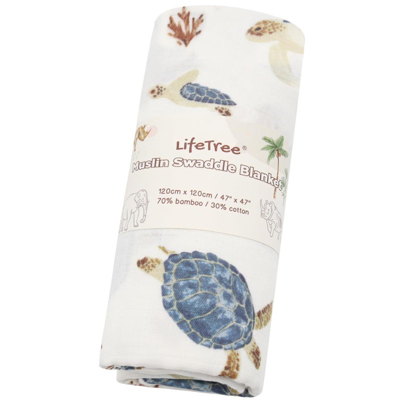 LifeTree Baby Swaddle Blanket, 70% Viscose from Bamboo and 30% Cotton Muslin Swaddles Blankets Boys Girls, Sea Turtle Swaddling Blanket Neutral for Newborn, Super Soft Large 47" x 47" - Image 5