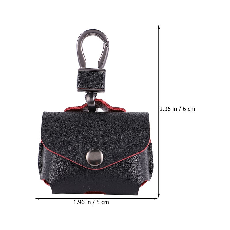 Luxury Leather Bag for Earphone Case Cover with Keychain for Earphone Charging Box Cases Closure Protective Cover Carrying Pouch Pocket Compatible 3 (Black) - Image 2