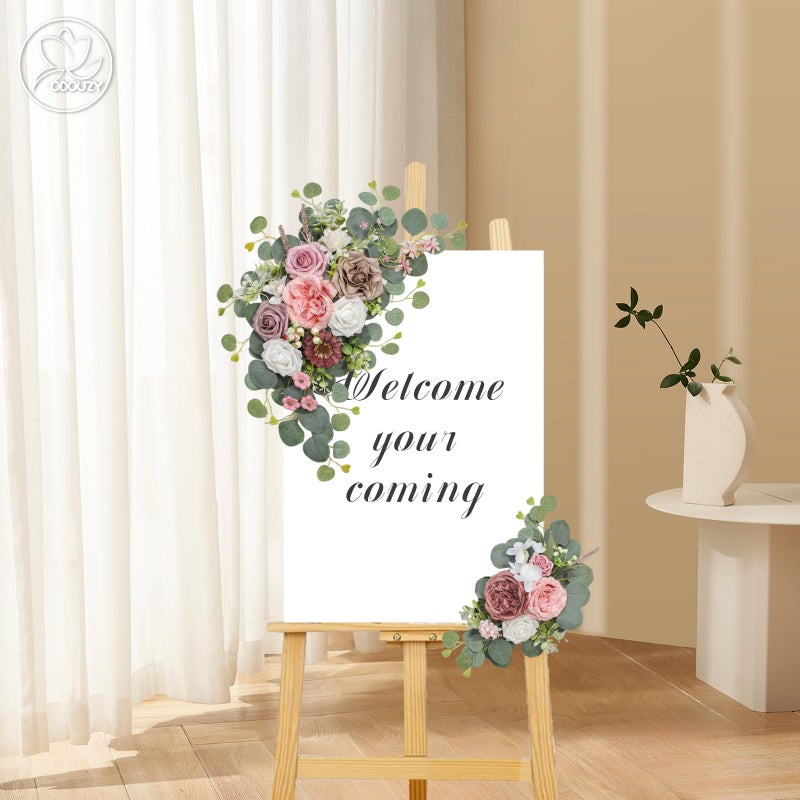 Odouzy Artificial Wedding Arch Flowers for Wedding Sign,Set of 2 for Wedding Welcome Ceremony Sign,Faux Floral Swags,Wedding, Banquet and Reception Backdrop Floral Decoration (Coffee Pink) - Image 5