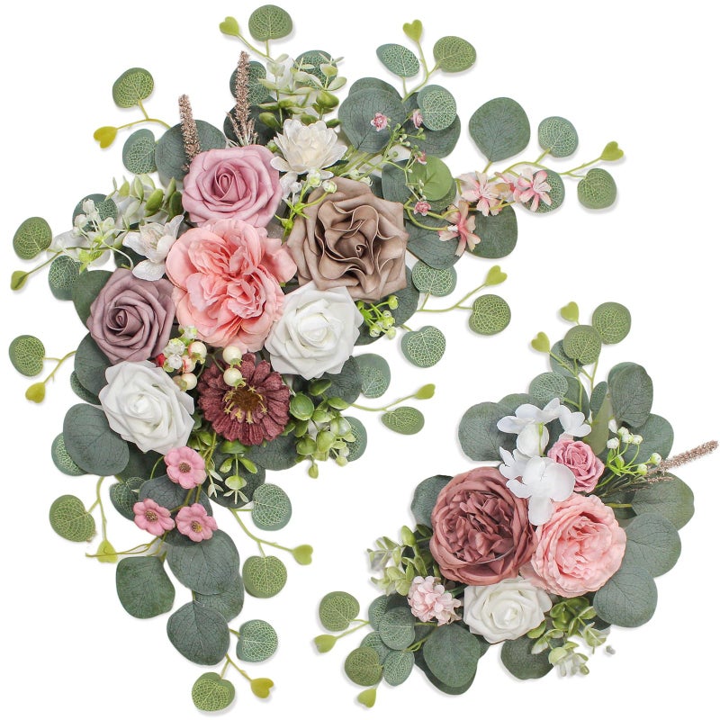 Odouzy Artificial Wedding Arch Flowers for Wedding Sign,Set of 2 for Wedding Welcome Ceremony Sign,Faux Floral Swags,Wedding, Banquet and Reception Backdrop Floral Decoration (Coffee Pink) - Image 1