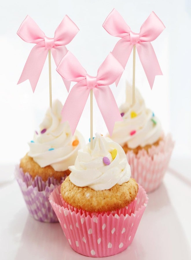 Pinsit 24Pcs Pink Bow Cupcake Toppers, Bowknot Cupcake Toppers Decor, Pink Ribbon Bow Cake Topper, Cupcake Picks for Wedding Baby Shower Bachelorette Party - Image 5