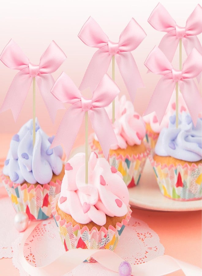 Pinsit 24Pcs Pink Bow Cupcake Toppers, Bowknot Cupcake Toppers Decor, Pink Ribbon Bow Cake Topper, Cupcake Picks for Wedding Baby Shower Bachelorette Party - Image 4