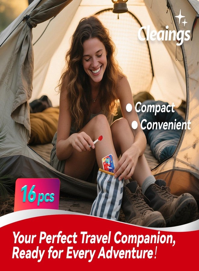 cleaings مجموعة فرشاة أسنان صغيرة للاستخدام مرة واحدة من كلينجز® مع معجون أسنان وعود أسنان - مستلزمات سفر محمولة للنساء والرجال، مثالية للتخييم والرحلات البرية والإجازات، 16 قطعة - بنكهة الفراولة (عبوة واحدة) - Image 5