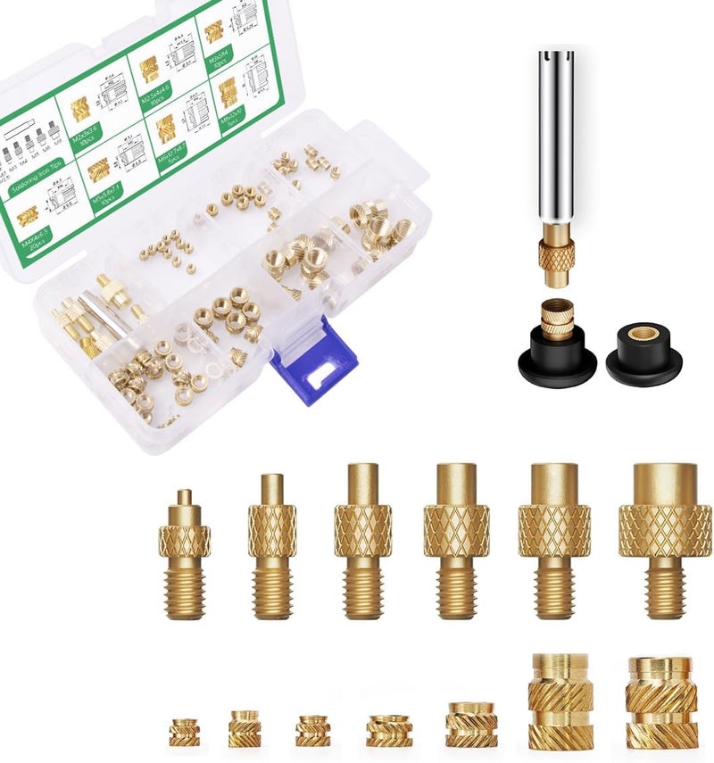 Mintion Heat Set Insert Tips and 70 PCS Threaded Inserts with Insert Tips M2 M2.5 M3 M4 M5 M6 M8, Soldering Iron Adapter Soldering Tips for Soldering Iron 3D Printer Accessories Threaded Inserts for Plastic - Image 1