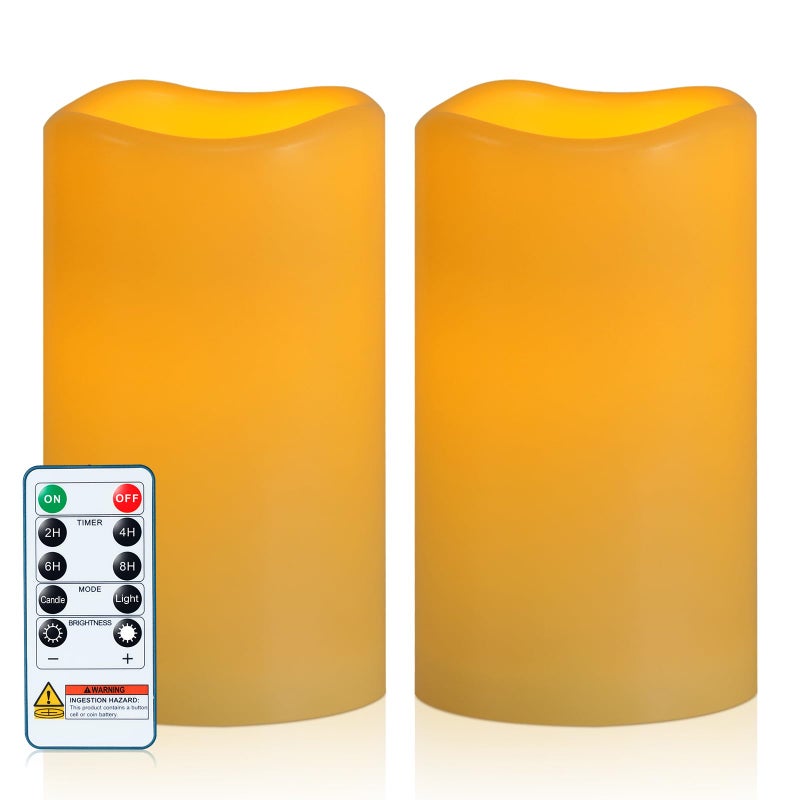 5plots 3" X 5" Outdoor Waterproof Candles, Battery Operated Led Flameless Candles with 10-Key Remote & Timer for Indoor Home Lantern Holiday Decor, Set of 2 - Image 2