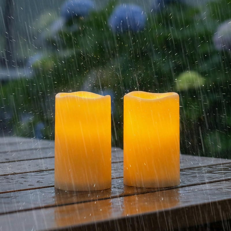 5plots 3" X 5" Outdoor Waterproof Candles, Battery Operated Led Flameless Candles with 10-Key Remote & Timer for Indoor Home Lantern Holiday Decor, Set of 2 - Image 1