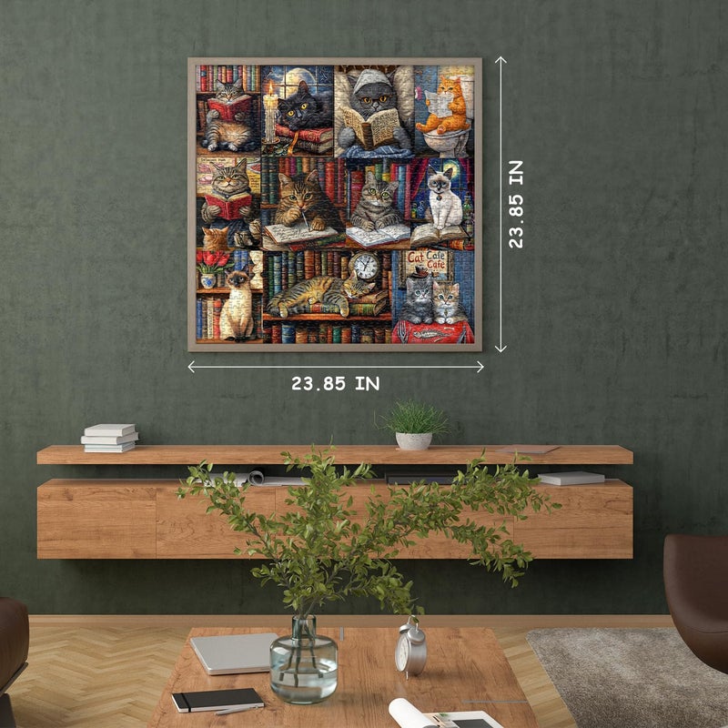 PICKFORU Vintage Cat Puzzles for Adults 1000 Piecesï¼ŒPICKFORU Retro Cat Library Themed, Book Kitten Bookshelf Jigsaw Puzzles Collage Challenge - Image 3