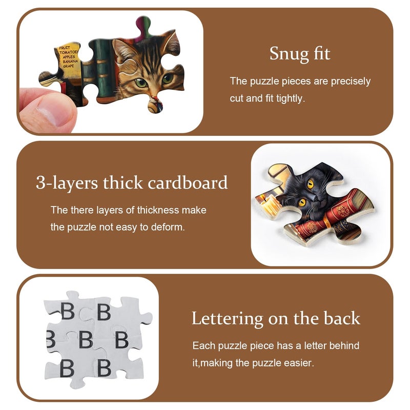 PICKFORU Vintage Cat Puzzles for Adults 1000 Piecesï¼ŒPICKFORU Retro Cat Library Themed, Book Kitten Bookshelf Jigsaw Puzzles Collage Challenge - Image 2