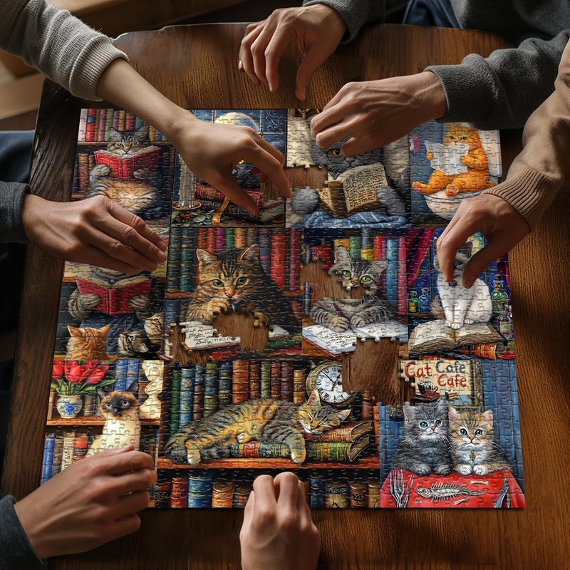 PICKFORU Vintage Cat Puzzles for Adults 1000 Piecesï¼ŒPICKFORU Retro Cat Library Themed, Book Kitten Bookshelf Jigsaw Puzzles Collage Challenge - Image 5