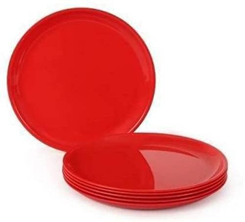 AWICKTIK Round 11 Inch Red Dinner Plates for Families Daily Use Parties Unbreakable Kid Friendly Microwave Safe Set of 9 - Image 2