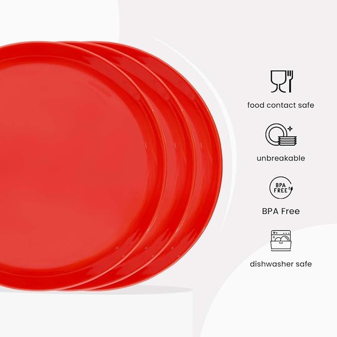 AWICKTIK Round 11 Inch Red Dinner Plates for Families Daily Use Parties Unbreakable Kid Friendly Microwave Safe Set of 9 - Image 4