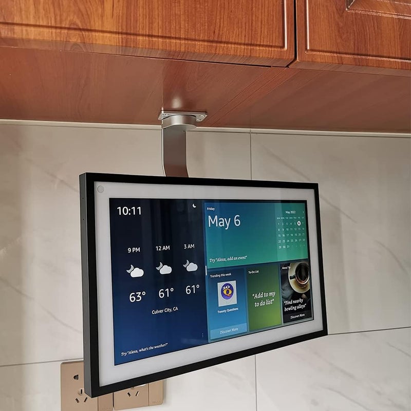 ATOPHK حامل للتثبيت تحت الخزانة، لجهاز Amazon Echo Show 15، يحافظ على Echo بعيدًا عن المنضدة ويدور من جانب إلى آخر، للتثبيت على السقف أو تحت الخزانة باللون الفضي 026-02 - Image 1