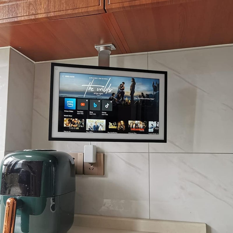 ATOPHK حامل للتثبيت تحت الخزانة، لجهاز Amazon Echo Show 15، يحافظ على Echo بعيدًا عن المنضدة ويدور من جانب إلى آخر، للتثبيت على السقف أو تحت الخزانة باللون الفضي 026-02 - Image 2