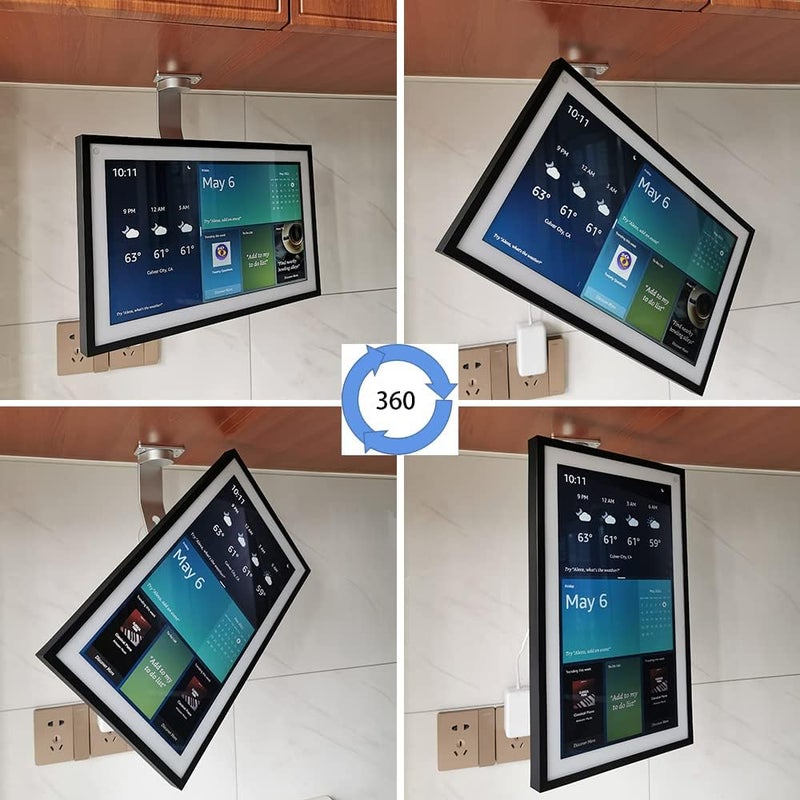 ATOPHK حامل للتثبيت تحت الخزانة، لجهاز Amazon Echo Show 15، يحافظ على Echo بعيدًا عن المنضدة ويدور من جانب إلى آخر، للتثبيت على السقف أو تحت الخزانة باللون الفضي 026-02 - Image 4