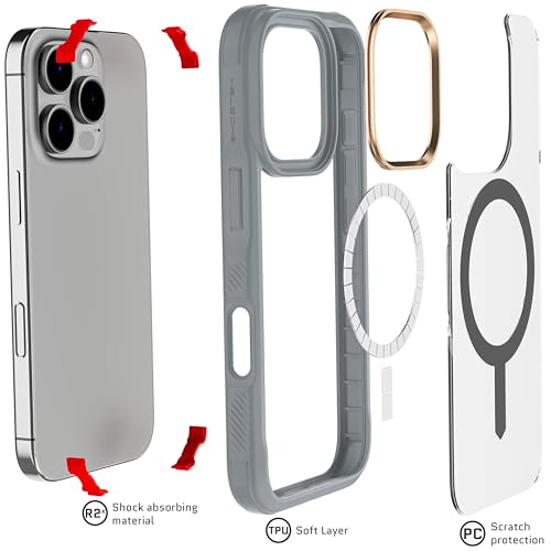 Ghostek Covert iPhone 16 Pro Clear Case - Compatible with MagSafe Accessories, Shockproof Silicone, Minimalist Phone Cover (6.3 Inch, Gray) - Image 5