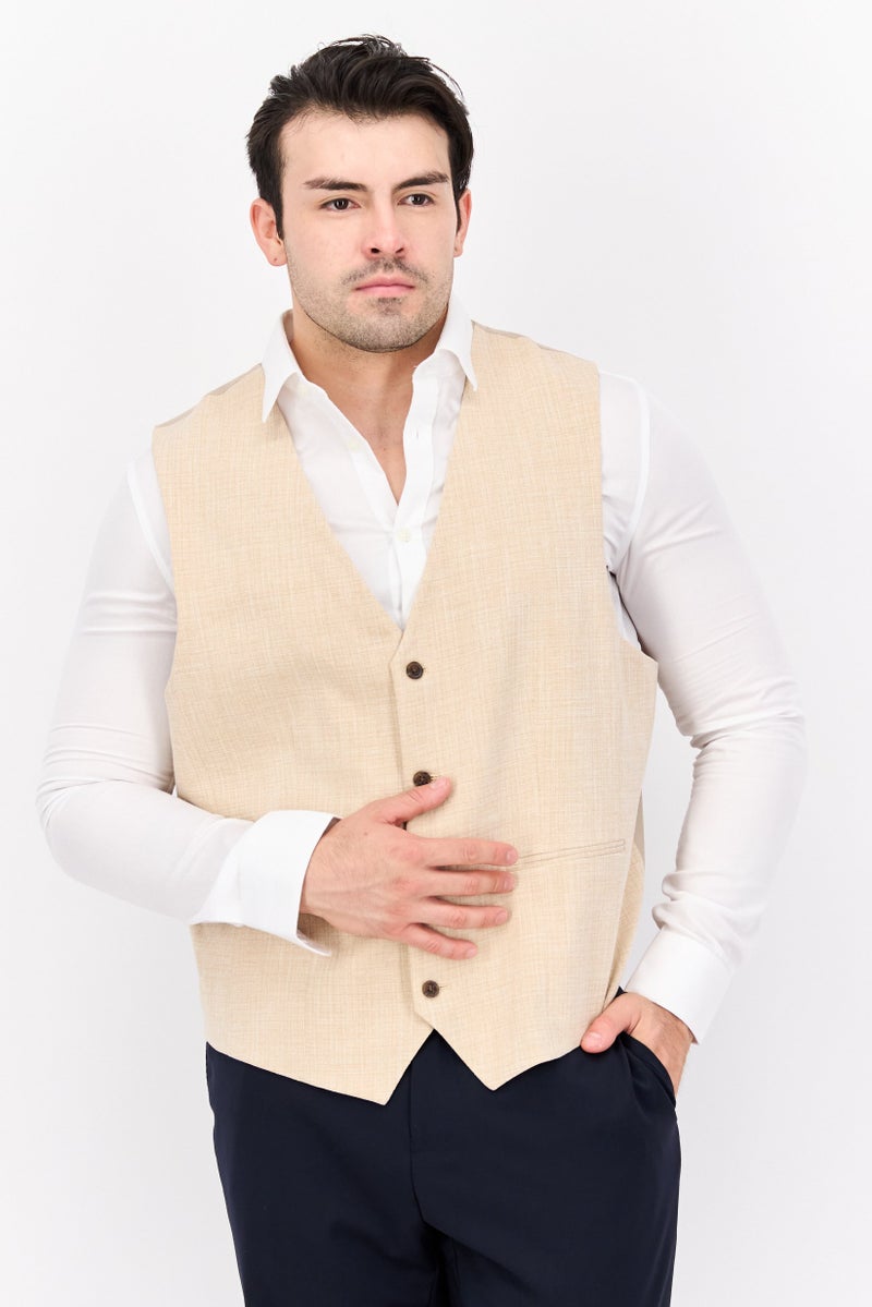 Asos Design Men Super Skinny Heather Suit Waistcoat, Beige  - Image 1