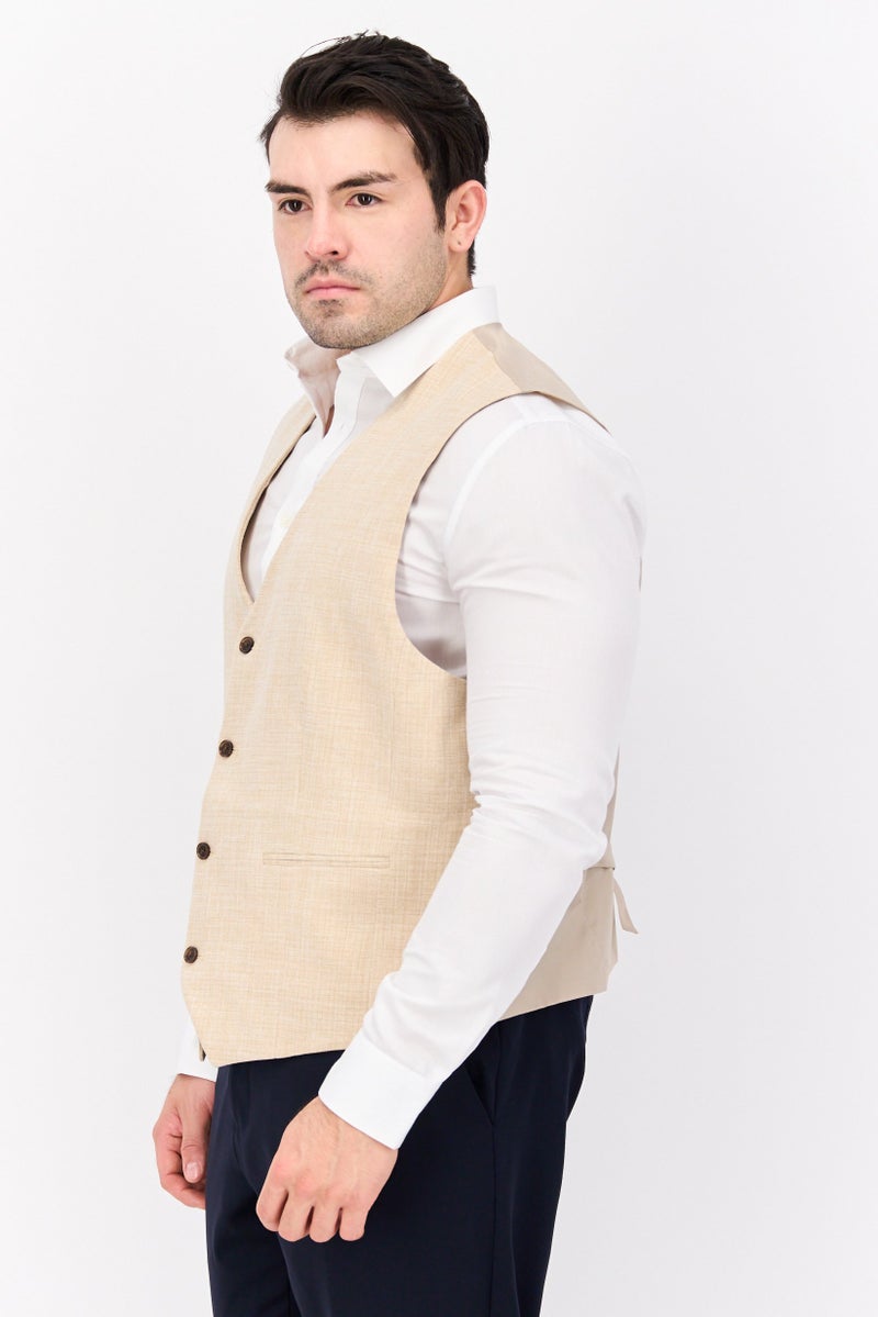 Asos Design Men Super Skinny Heather Suit Waistcoat, Beige  - Image 2