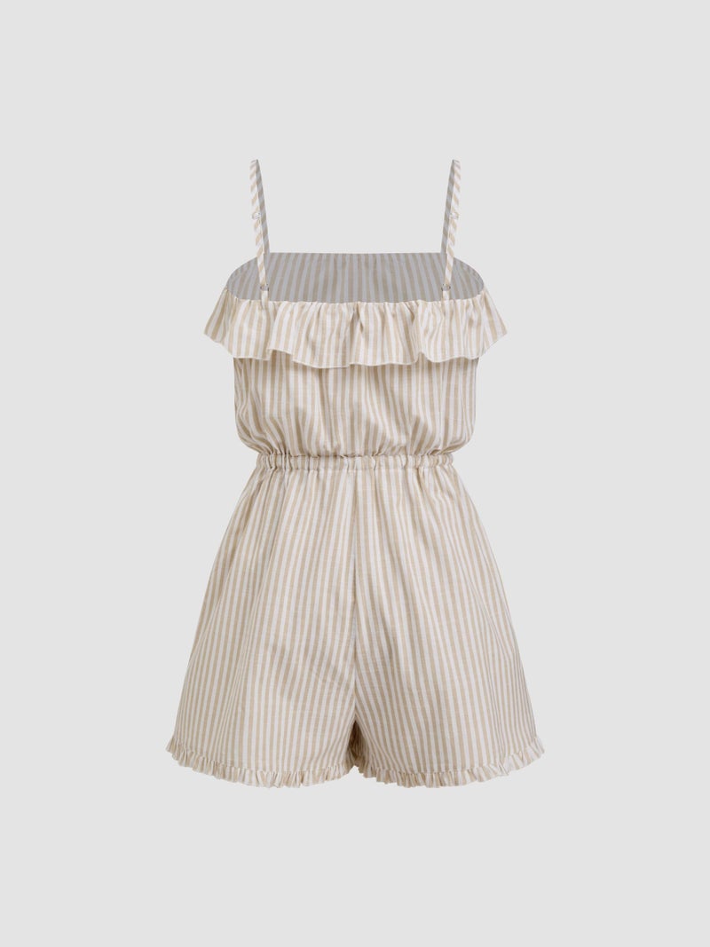 CIDER Womens Casual Rompers Sleeveless Ruffle Drawstring Striped Overall Shorts - Image 5