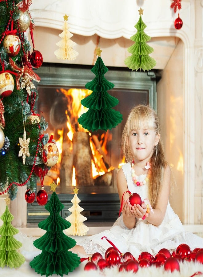 وولاين مجموعة من 6 أشجار ورقية ثلاثية الأبعاد على شكل خلية نحل لعيد الميلاد من والين، باللونين الأخضر والبيج، تُستخدم كزينة مركزية أو معلقة على السقف، على شكل شجرة صنوبر ونجمة ورقية لتزيين حفلات الأعياد، متوفرة بثلاثة أحجام. - Image 4