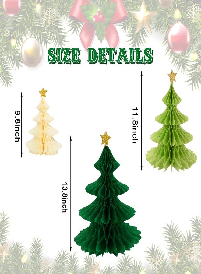 وولاين مجموعة من 6 أشجار ورقية ثلاثية الأبعاد على شكل خلية نحل لعيد الميلاد من والين، باللونين الأخضر والبيج، تُستخدم كزينة مركزية أو معلقة على السقف، على شكل شجرة صنوبر ونجمة ورقية لتزيين حفلات الأعياد، متوفرة بثلاثة أحجام. - Image 2