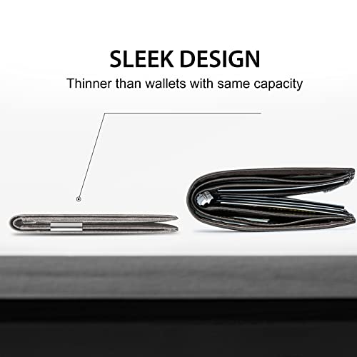 GSOIAX Men's Slim RFID Blocking Leather Wallet with Money Clip Minimalist Carbon Fiber Bifold Credit Card Holder 11 Card Slots Gift Box Included(Leather Gray) - Image 2