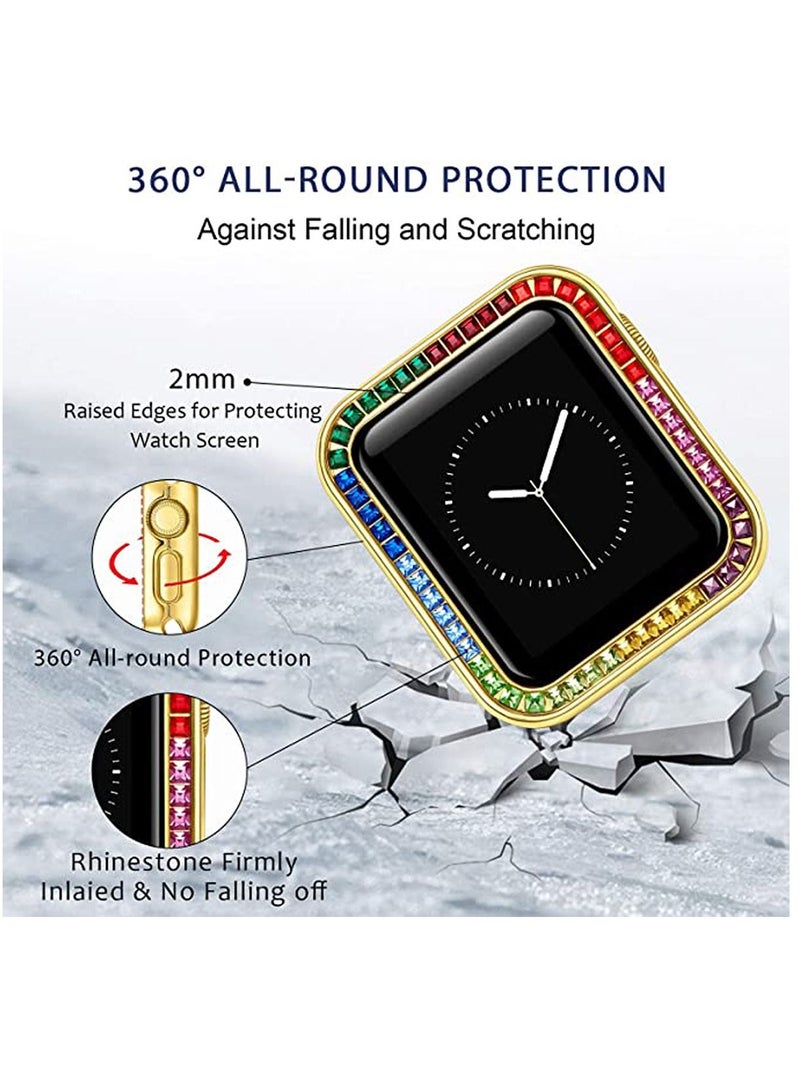 KASTWAVE Compatible for Watch Case Suitable for Iwatch 6 Generation 5/4/ 3/2/ 1 Protective Case 38 mm Color Diamond Gold Type Colorful Square Diamond IWatch Cover Frame with Women and Men - Image 5