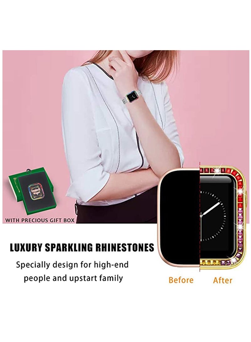 KASTWAVE Compatible for Watch Case Suitable for Iwatch 6 Generation 5/4/ 3/2/ 1 Protective Case 38 mm Color Diamond Gold Type Colorful Square Diamond IWatch Cover Frame with Women and Men - Image 4