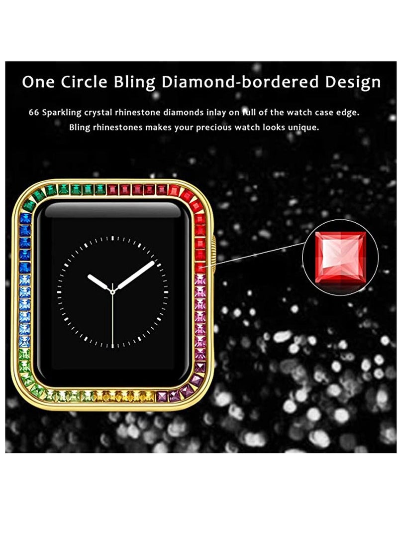 KASTWAVE Compatible for Watch Case Suitable for Iwatch 6 Generation 5/4/ 3/2/ 1 Protective Case 38 mm Color Diamond Gold Type Colorful Square Diamond IWatch Cover Frame with Women and Men - Image 3
