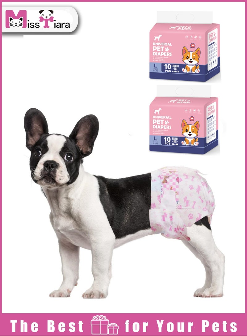 MissTiara Female Dogs Diapers - 20 count Disposable Pet Diapers Super Absorbent Soft Suitable for Female Puppy Cats or Dogs with Leak Protection, Excitable Urination, Incontinence 6-14kg Pink Size L - Image 1