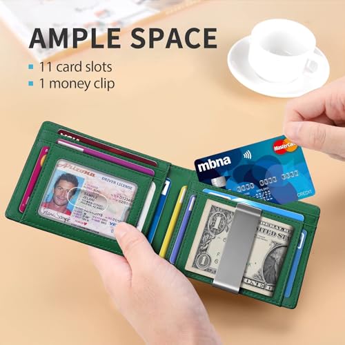 RUNBOX Money Clip Slim Wallets for Men RFID Blocking 11 Card Holder Minimalist Small Leather Bifold Men's Front Pocket Wallet Gift Box - Image 2