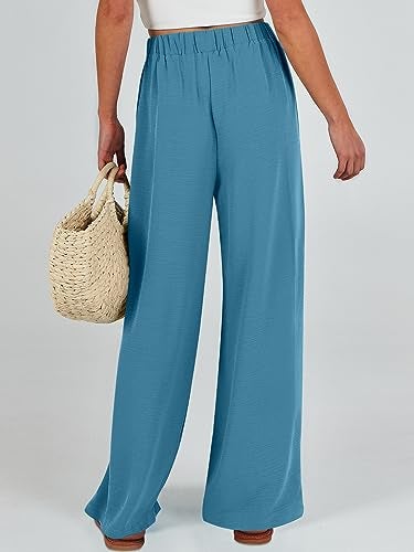 Caracilia Women Wide Leg Palazzo Pants Summer High Waist Flowy Casual Trousers Loose Lounge Beach Travel Vacation Clothes Lake Medium - Image 5