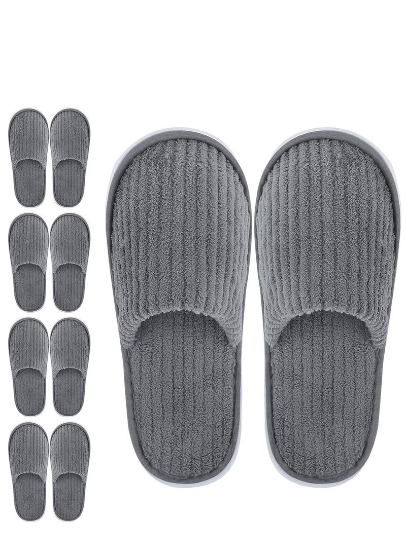 NANAO 5 Pairs Disposable Slippers Closed Toe Spa Slippers Coral Fleece Washable Home Slippers for Women Men Guests Hotels Slippers Housewarming Party Indoors Bathroom Traveling (Gray) - Image 1