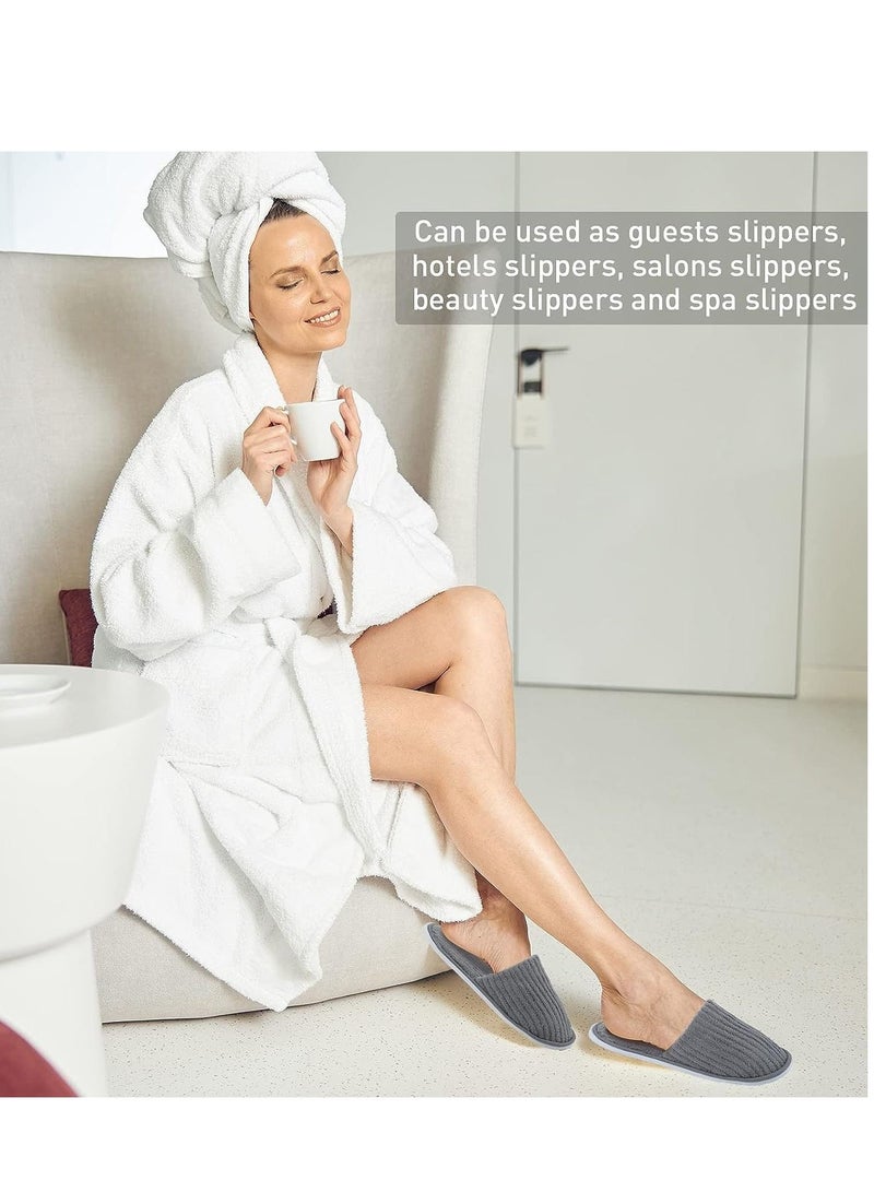 NANAO 5 Pairs Disposable Slippers Closed Toe Spa Slippers Coral Fleece Washable Home Slippers for Women Men Guests Hotels Slippers Housewarming Party Indoors Bathroom Traveling (Gray) - Image 2