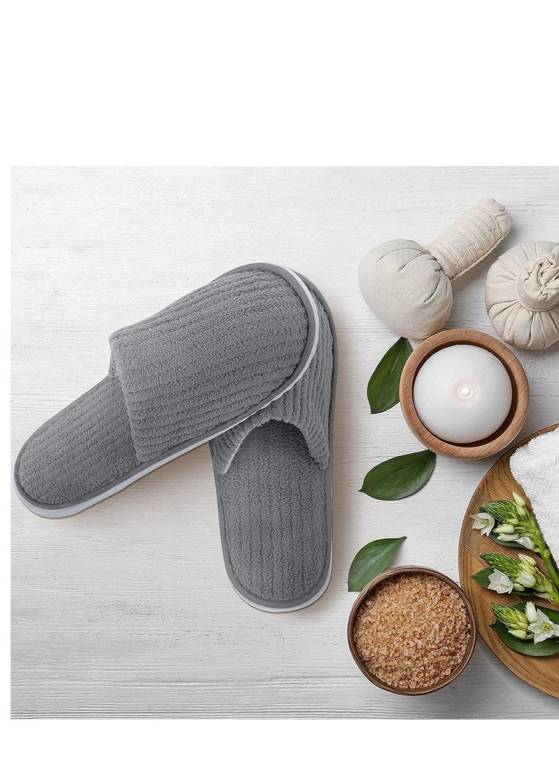 NANAO 5 Pairs Disposable Slippers Closed Toe Spa Slippers Coral Fleece Washable Home Slippers for Women Men Guests Hotels Slippers Housewarming Party Indoors Bathroom Traveling (Gray) - Image 5