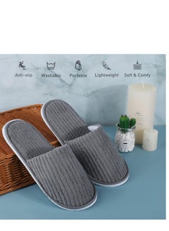 NANAO 5 Pairs Disposable Slippers Closed Toe Spa Slippers Coral Fleece Washable Home Slippers for Women Men Guests Hotels Slippers Housewarming Party Indoors Bathroom Traveling (Gray)  - Image 4