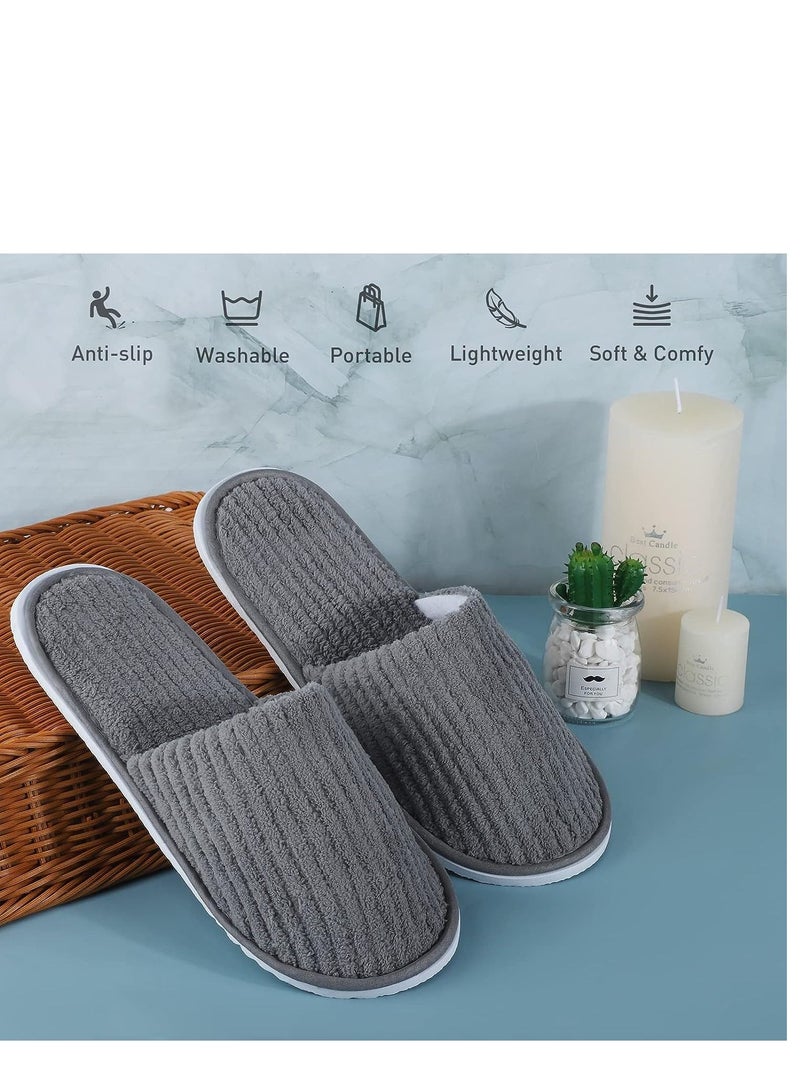 NANAO 5 Pairs Disposable Slippers Closed Toe Spa Slippers Coral Fleece Washable Home Slippers for Women Men Guests Hotels Slippers Housewarming Party Indoors Bathroom Traveling (Gray) - Image 4