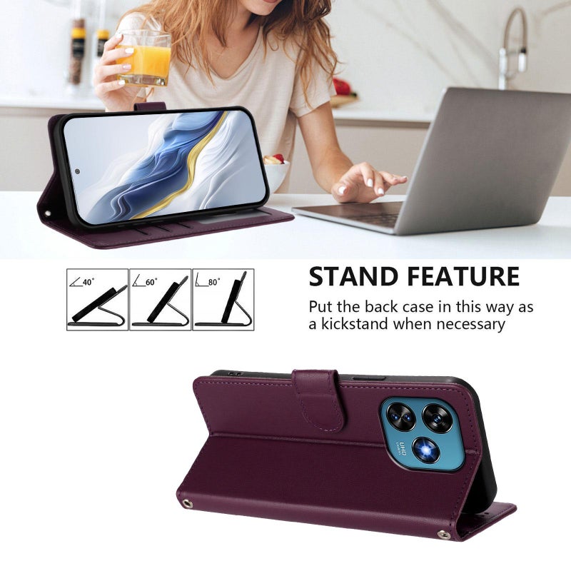 erorex For Oukitel C51 Embossed  Cat Leather Phone Case with Hand Strap(Dark Purple) - Image 3