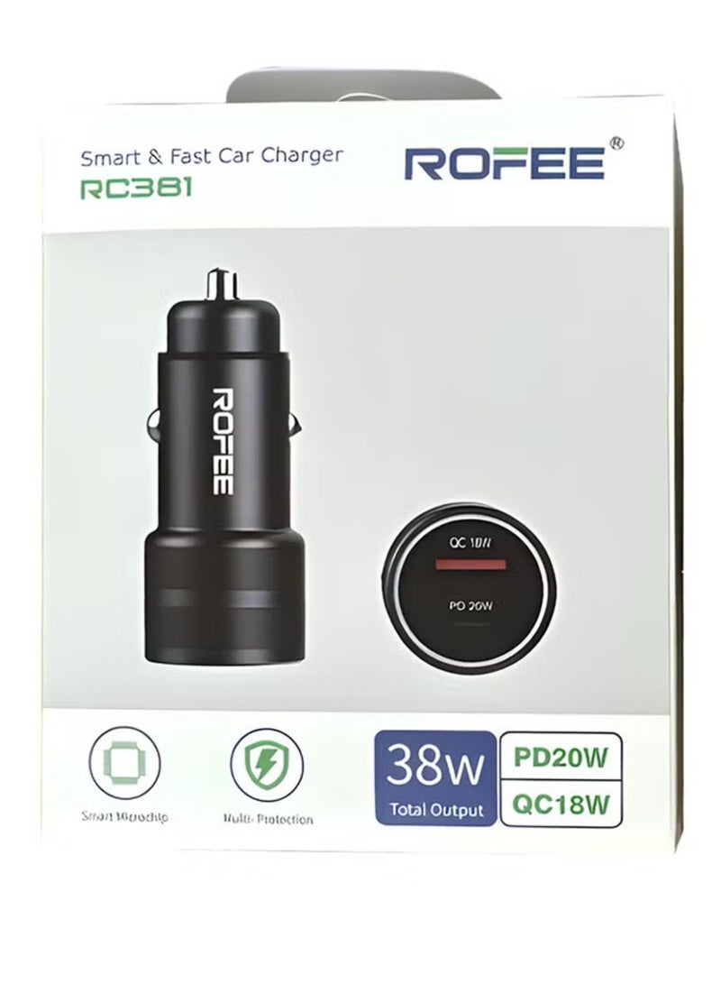 روفی USB C USB A شاحن سيارة شحن سريع ثنائي المنفذ محول هاتف السيارة PD 38W أو QC 18W /RC381 - Image 2