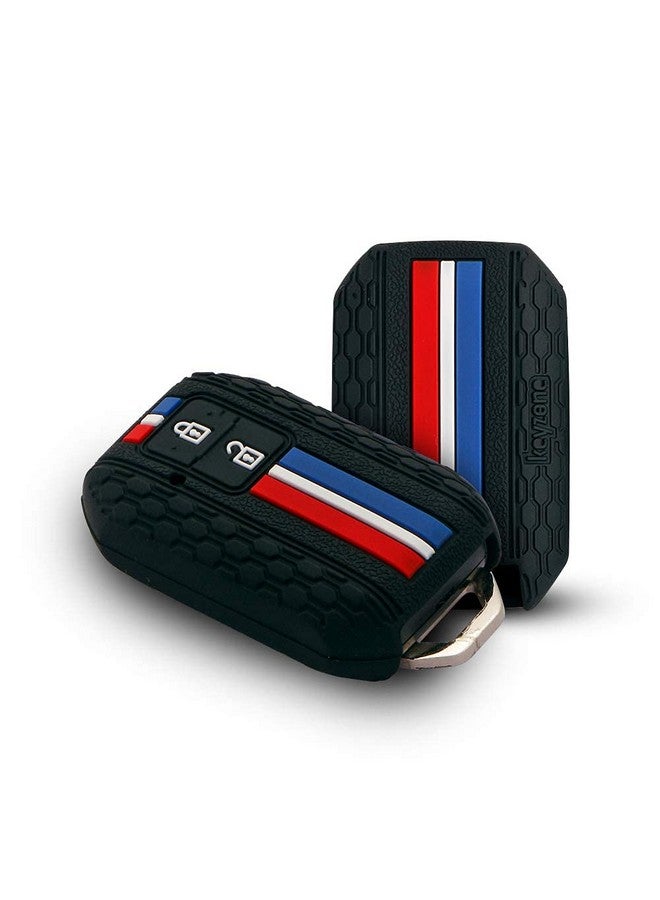 KeyZone Striped Silicone Key Cover Compatible For Suzuki Baleno Grand Vitara Xl6 Swift New Brezza 2022 Ertiga Dzire (2 Button Smart Key Black) - Image 1