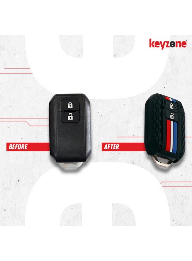 KeyZone Striped Silicone Key Cover Compatible For Suzuki Baleno Grand Vitara Xl6 Swift New Brezza 2022 Ertiga Dzire (2 Button Smart Key Black) - Image 5