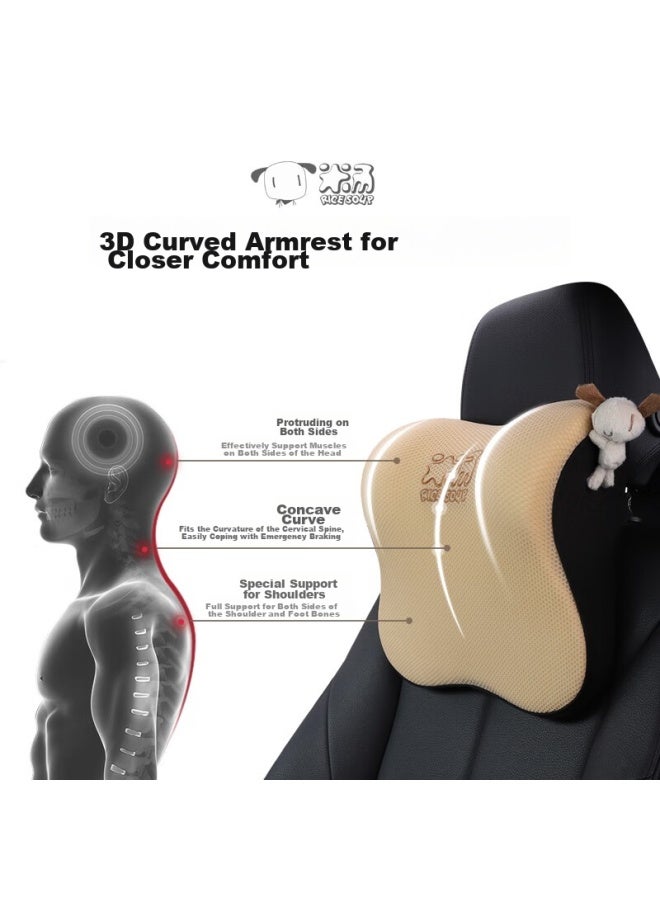 Icaroom Car Headrest And Lumbar Support Set, Memory Foam Lumbar Pillow, Back Support Cushion, Car Headrest, Neck Pillow, T-662/632ms-x, Milk Tea Apricot - Image 3