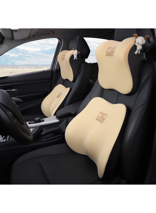 Icaroom Car Headrest And Lumbar Support Set, Memory Foam Lumbar Pillow, Back Support Cushion, Car Headrest, Neck Pillow, T-662/632ms-x, Milk Tea Apricot - Image 1