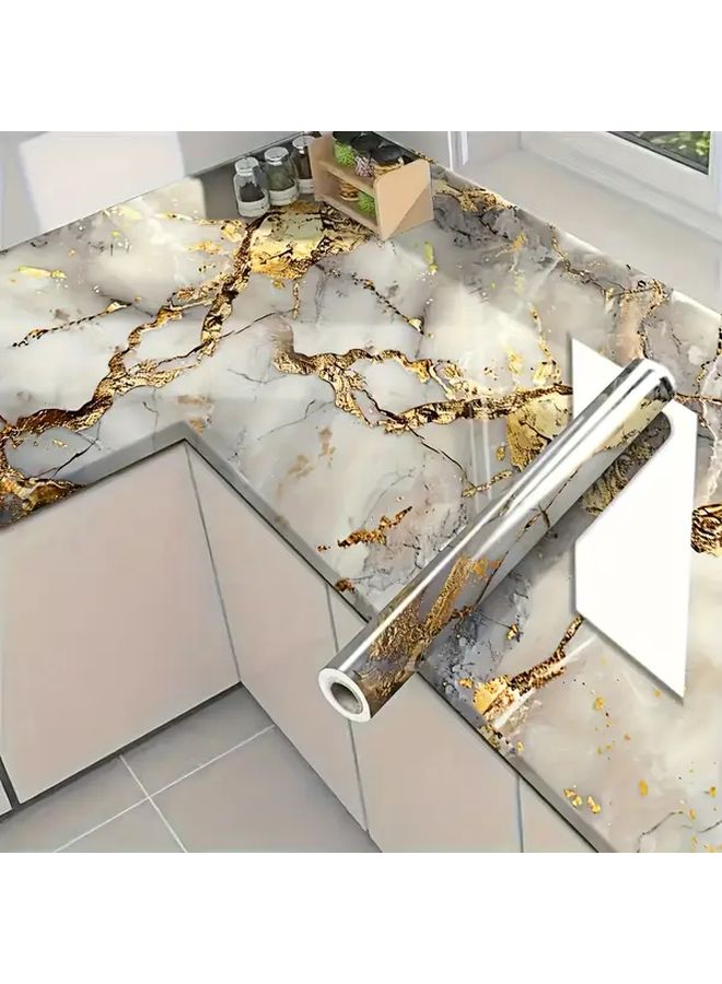 1 Roll Extra Wide 15.75 Inch Self-Adhesive Marble Stickers Luxurious Marble Texture with Golden Veins Heat Resistant Vinyl Film Night Demon Gilding Color for Kitchen Countertop Bathroom Living Room TV Background Wall Cabinet Sink - Image 1
