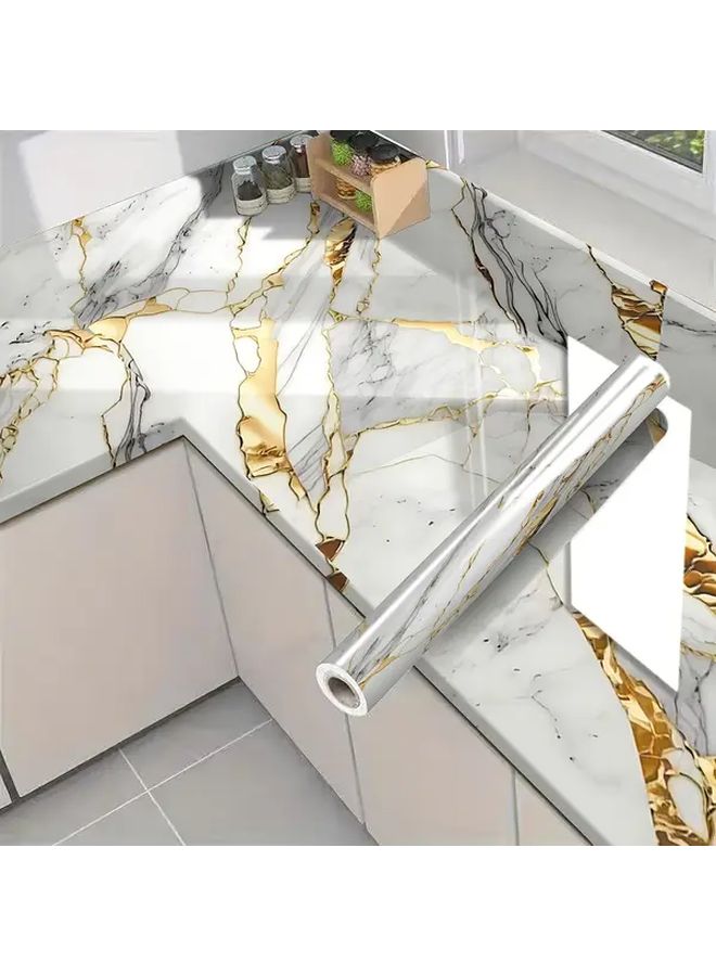 1 Roll Extra Wide 15.75 Inch Self-Adhesive Marble Stickers Luxurious Marble Texture with Golden Veins Heat Resistant Vinyl Film Night Demon Gilding Color for Kitchen Countertop Bathroom Living Room TV Background Wall Cabinet Sink - Image 4