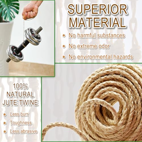 CHIAFFI 6mm Jute Twine String, 164 Feet 4 Ply Thick Heavy Duty Twine Rope for Crafts, Cat Scratching Post, Cats Toy Making, Gardening Plant, Packing, Bundling, Christmas, Wedding Decor - Image 3
