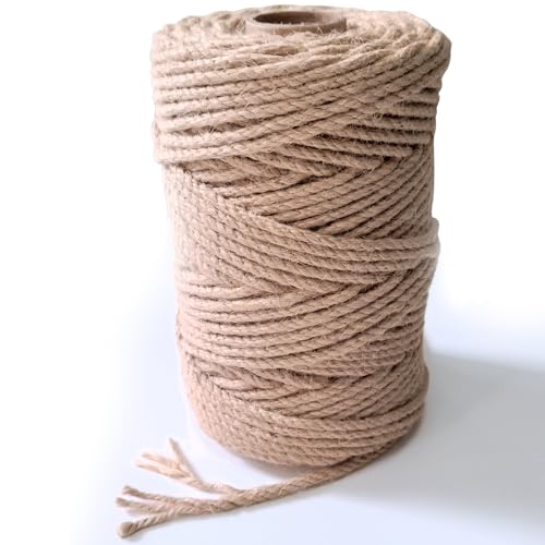 CHIAFFI 6mm Jute Twine String, 164 Feet 4 Ply Thick Heavy Duty Twine Rope for Crafts, Cat Scratching Post, Cats Toy Making, Gardening Plant, Packing, Bundling, Christmas, Wedding Decor - Image 1