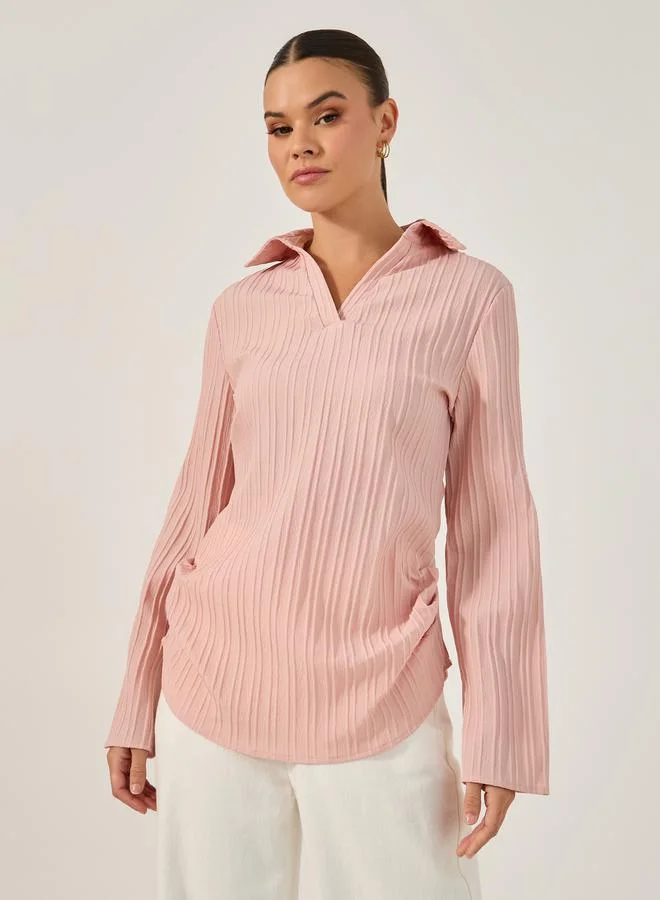 Take Two Plain Spread Collar Long Sleeve Shirt